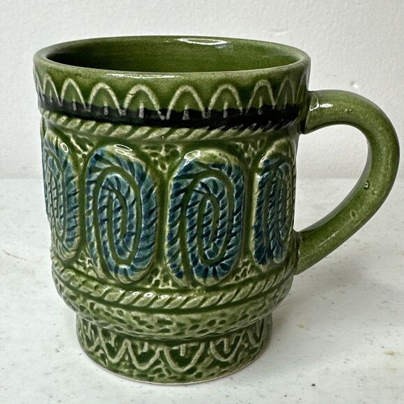 Replacement Tiki Design Green &‎ Blue Japanese Ceramic Coffee Cup Mug - Picture 1 of 6